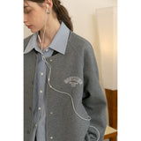 Vintage Contrast Embroidery Loose Cropped Jacket