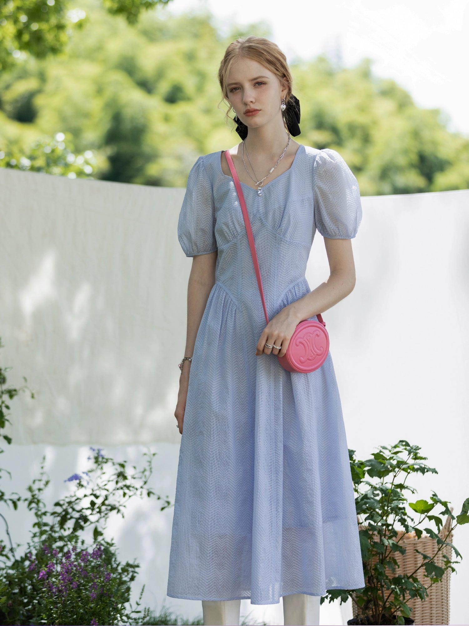Square Neck Cinched Waist Slim Midi Dress