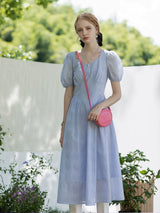 Square Neck Cinched Waist Slim Midi Dress