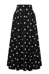 Polka Dot Flowy A-Line Long Skirt
