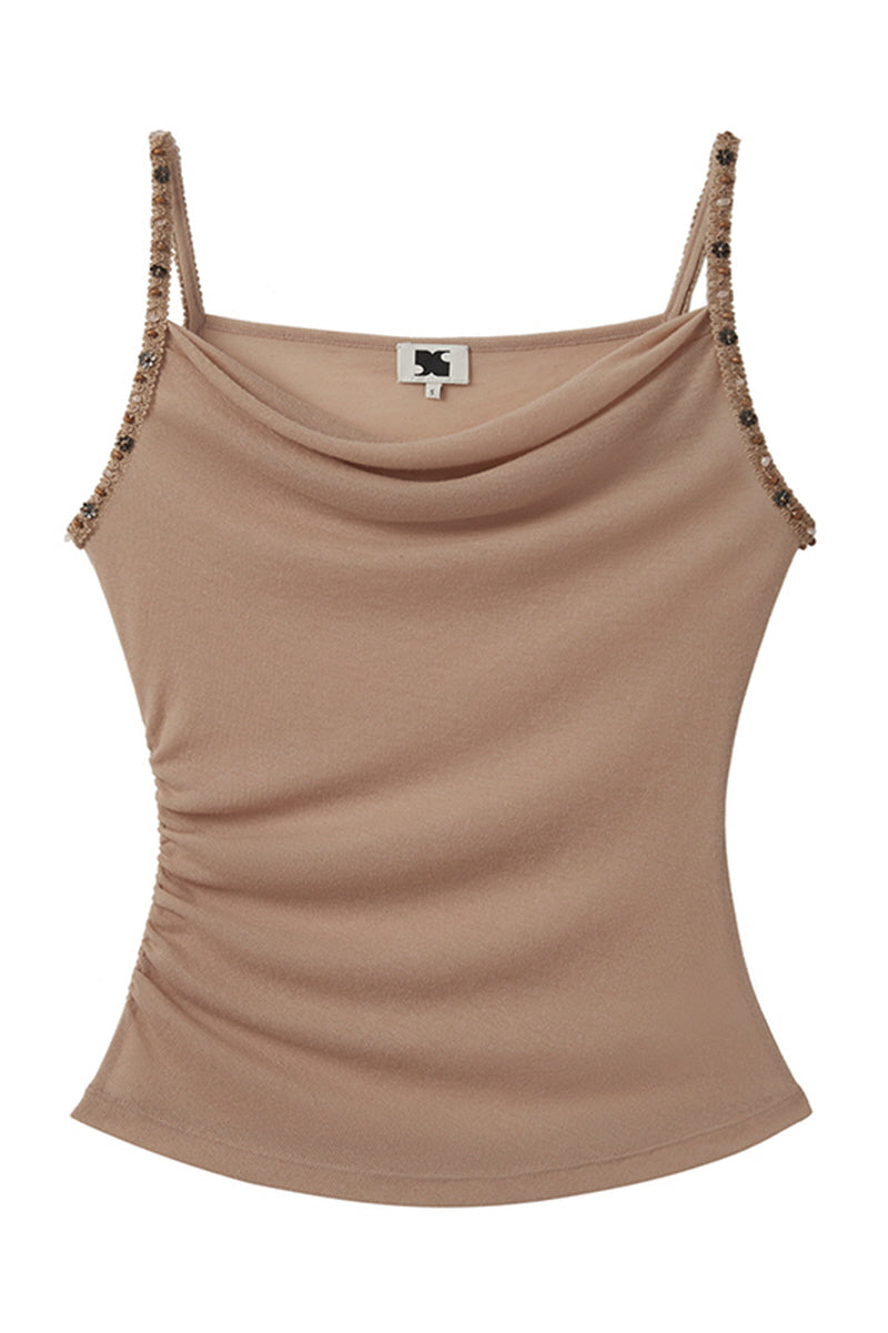 Draped Swing Collar Pleated Knit Top