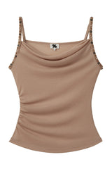 Draped Swing Collar Pleated Knit Top