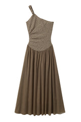 Twisted One-Shoulder Pleated Long Dress